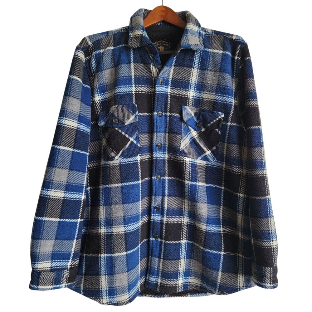 Freedom Foundry Men XXL Blue Plaid Fleece Lined Flannel Shirt Jacket Heavyweight